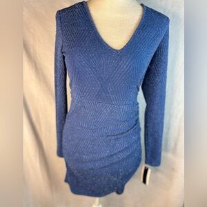 Xtraordinary Blue Long Sleeve V-Neck Ruched Bodycon Dress